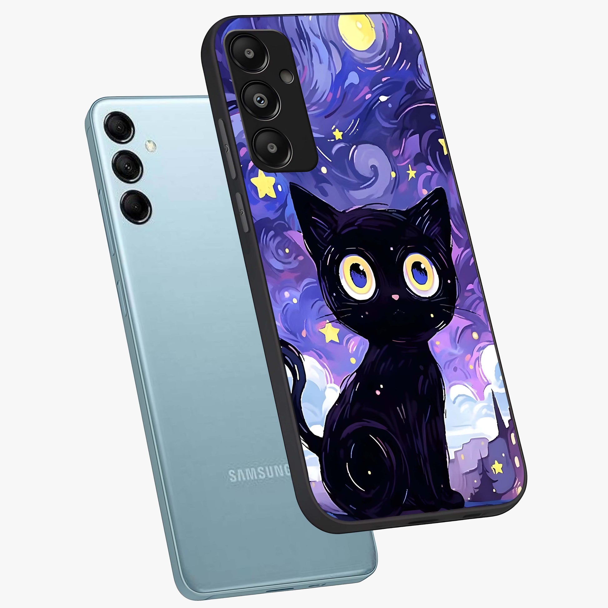 Abstract Cat Art Glass Case displayed in angled mockup highlighting modern abstract cat artwork and sleek glass surface.