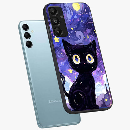 Abstract Cat Art Glass Case displayed in angled mockup highlighting modern abstract cat artwork and sleek glass surface.