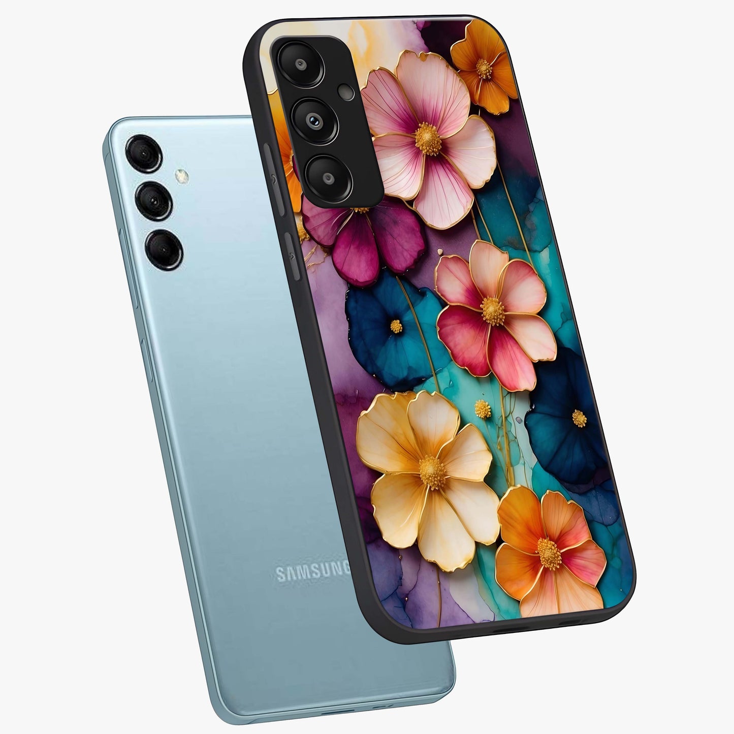 Artlyn Grace Flower Pattern Glass Case displayed in angled mockup highlighting delicate flower pattern design and smooth glass surface.