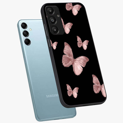 Butterfly Pattern Glass Case displayed in angled mockup highlighting delicate butterfly design and aesthetic pattern style.