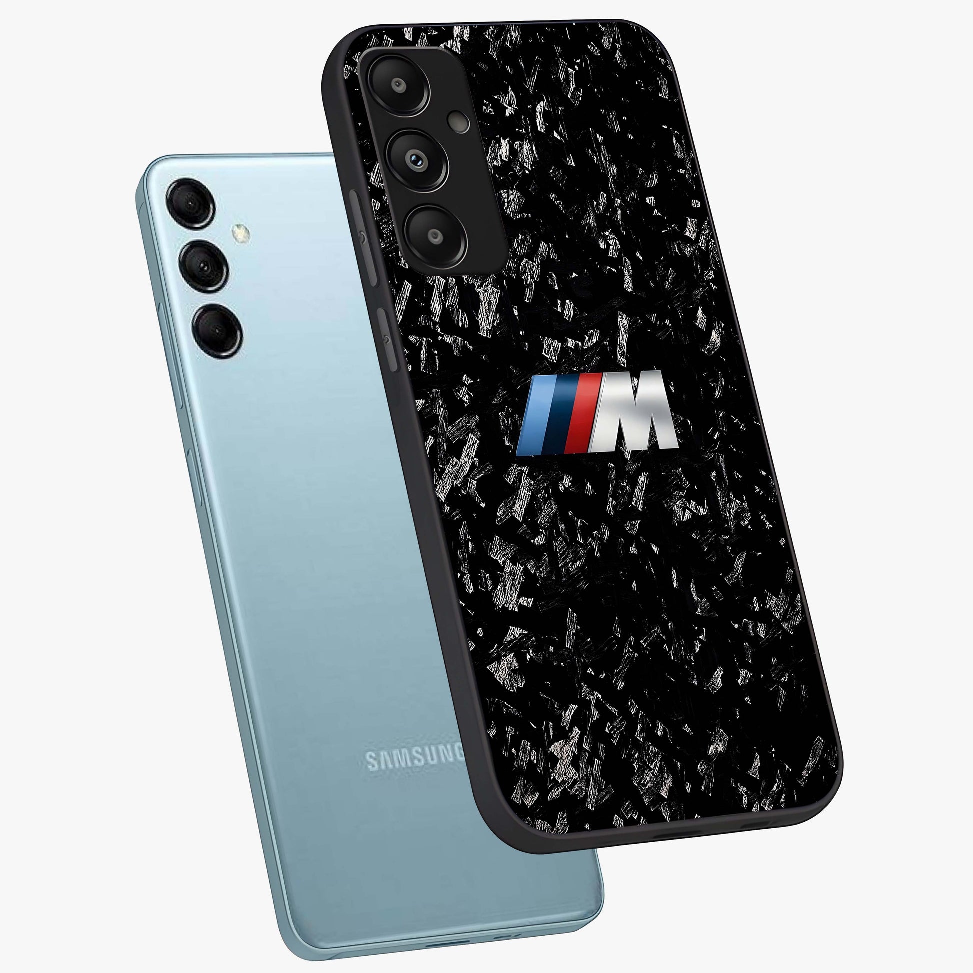 Carbon Speed Mark Glass Case displayed in angled mockup highlighting racing inspired carbon design and sleek aesthetic style.