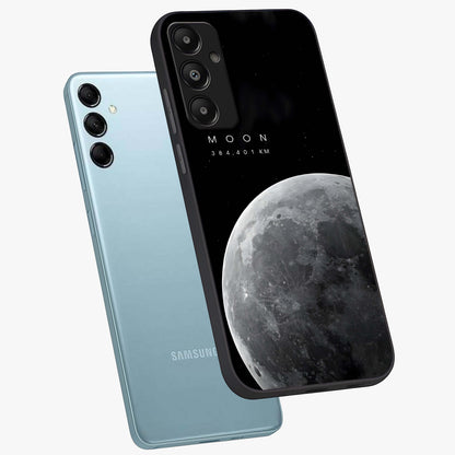 Cosmic Moon Glow Glass Case displayed in angled mockup highlighting celestial moon design with cosmic aesthetic theme.