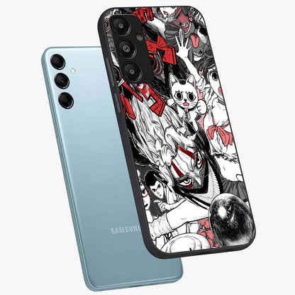 Crimson Chaos Panel Glass Case displayed in angled mockup highlighting chaotic panel style design with modern graphic theme.