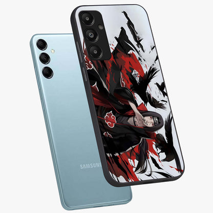 Crimson Crow Illusion Glass Case displayed in angled mockup highlighting mysterious crow graphic with dark aesthetic style.