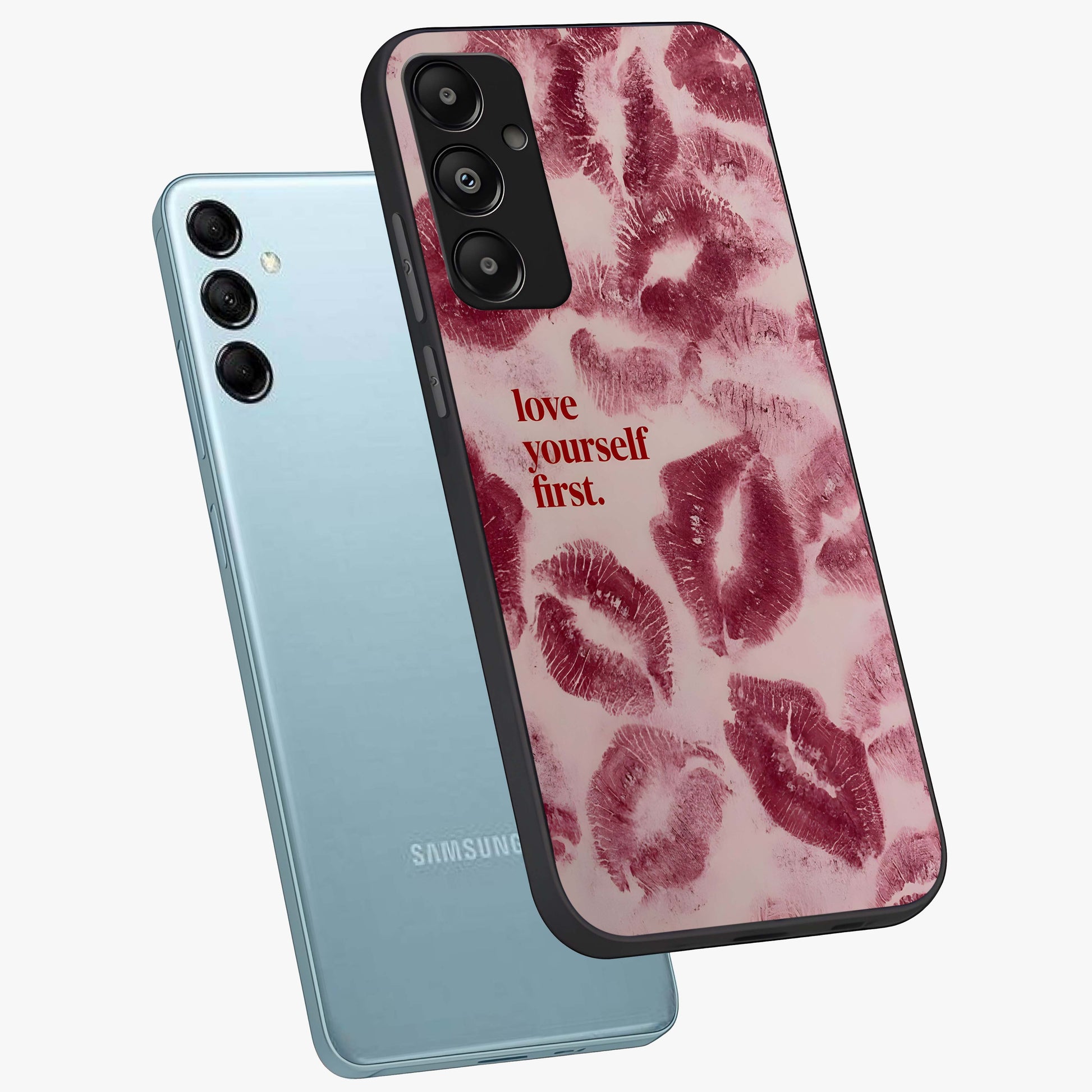 Crimson Kiss Love Glass Case displayed in angled mockup highlighting bold love inspired design with modern aesthetic style.