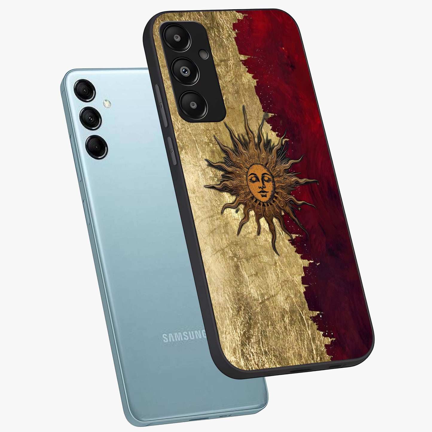 Crimson Sun Majesty Glass Case displayed in angled mockup highlighting majestic crimson sun design with bold aesthetic style.