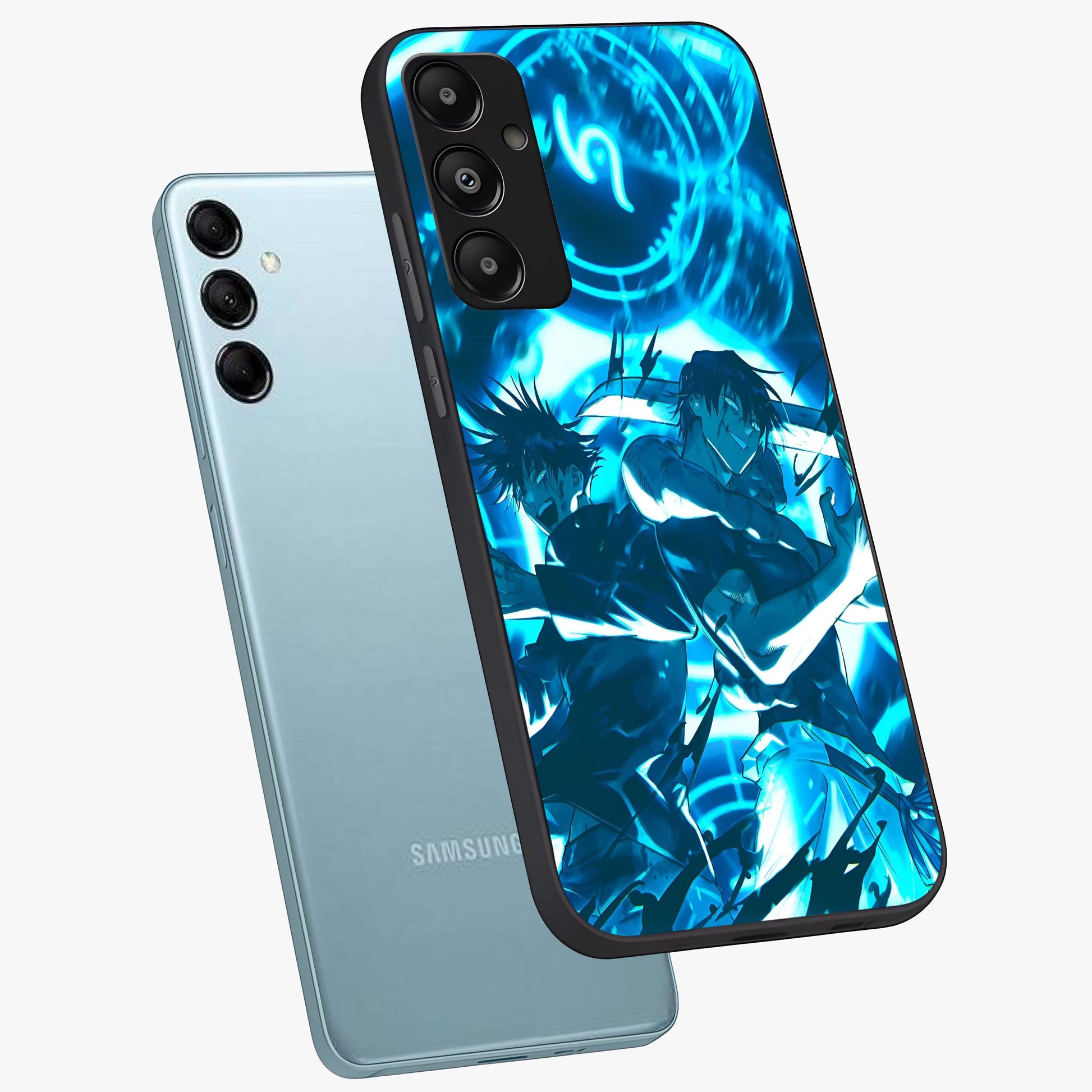 Cursed Energy Clash Glass Case displayed in angled mockup highlighting powerful battle inspired graphic with anime style aesthetic.