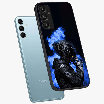 Cyber Sentinel Protocol Glass Case displayed in angled mockup highlighting digital cyber design with sci-fi aesthetic style.