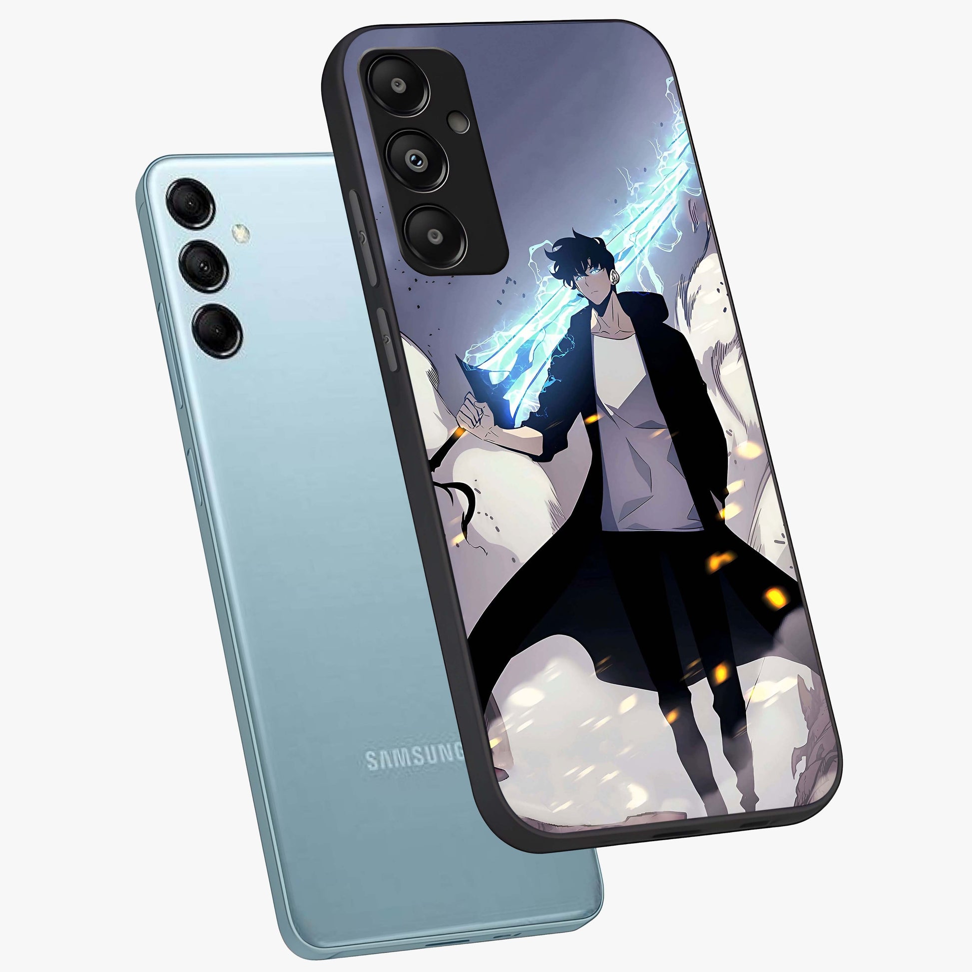 Dark Lightning Anime Warrior Glass Case displayed in angled mockup highlighting powerful lightning themed anime illustration.