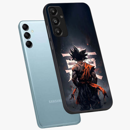 Dark Warrior In Rain Glass Case displayed in angled mockup highlighting dramatic warrior illustration with dark rain aesthetic.