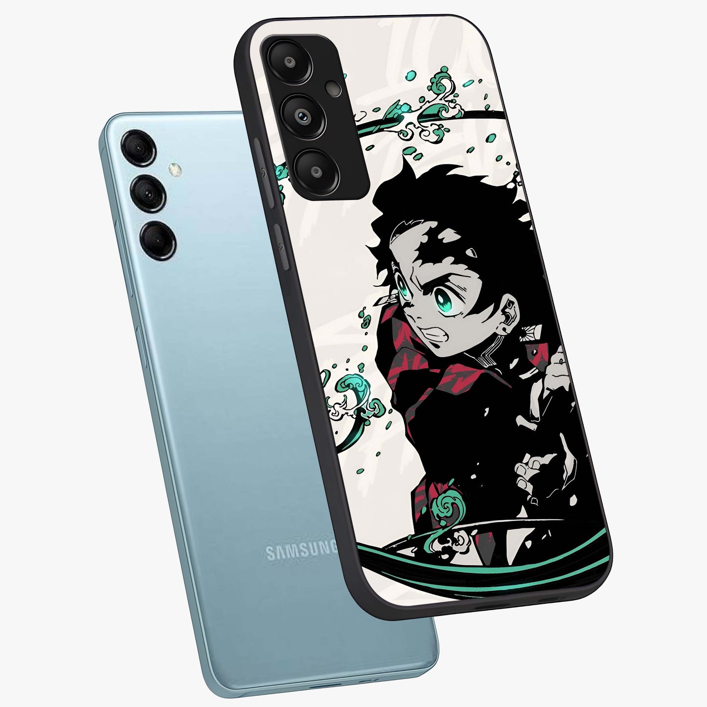 Demon Slayer Glass Case displayed in angled mockup highlighting dramatic anime character design with action aesthetic.
