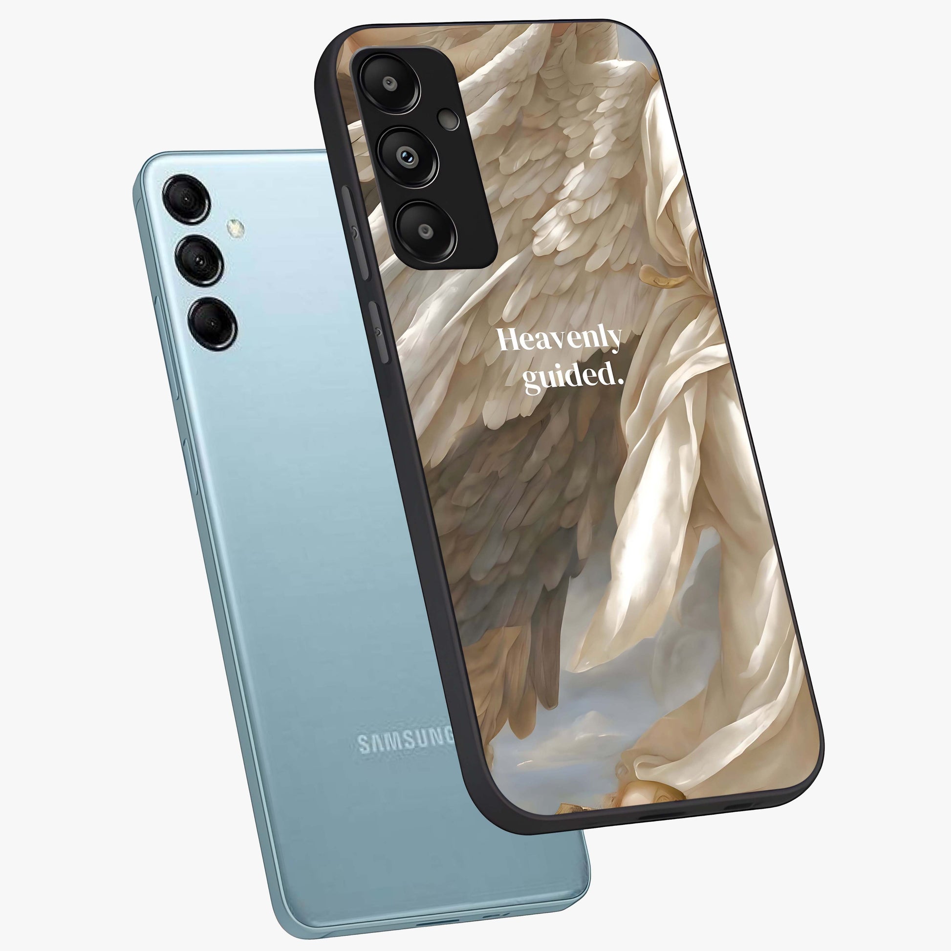 Divine Winged Grace Glass Case displayed in angled mockup highlighting graceful wing design with divine aesthetic style.