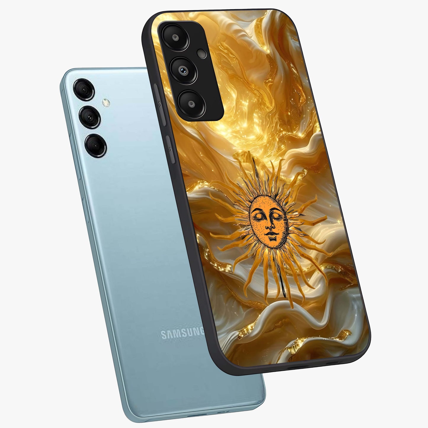 Eternal Golden Glow Glass Case displayed in angled mockup highlighting glowing golden aesthetic design with elegant style.