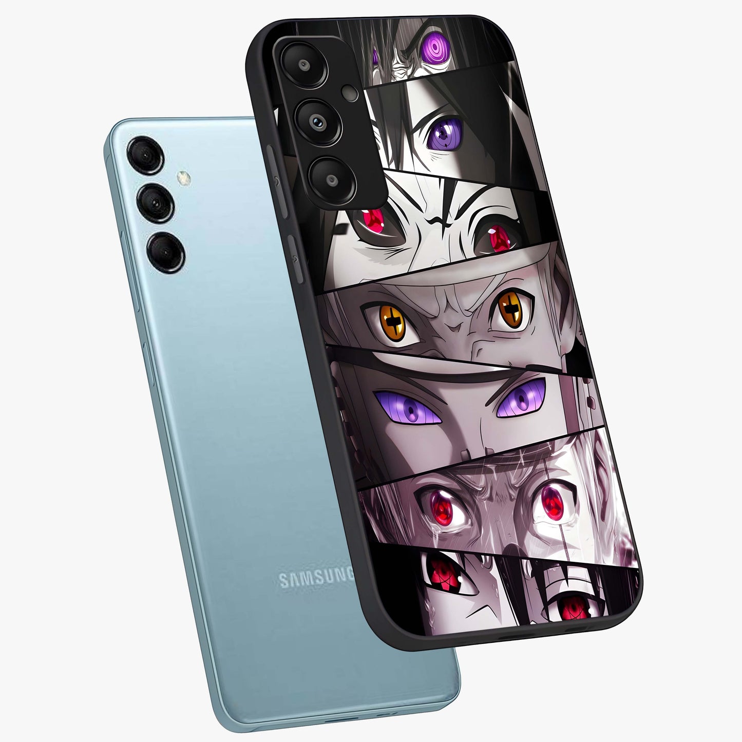 Eyes of Destiny Glass Case displayed in angled mockup highlighting bold eye illustration with mystical aesthetic style.