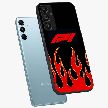 Fire F11 Glass Case displayed in angled mockup highlighting bold fire inspired graphic with energetic aesthetic style.