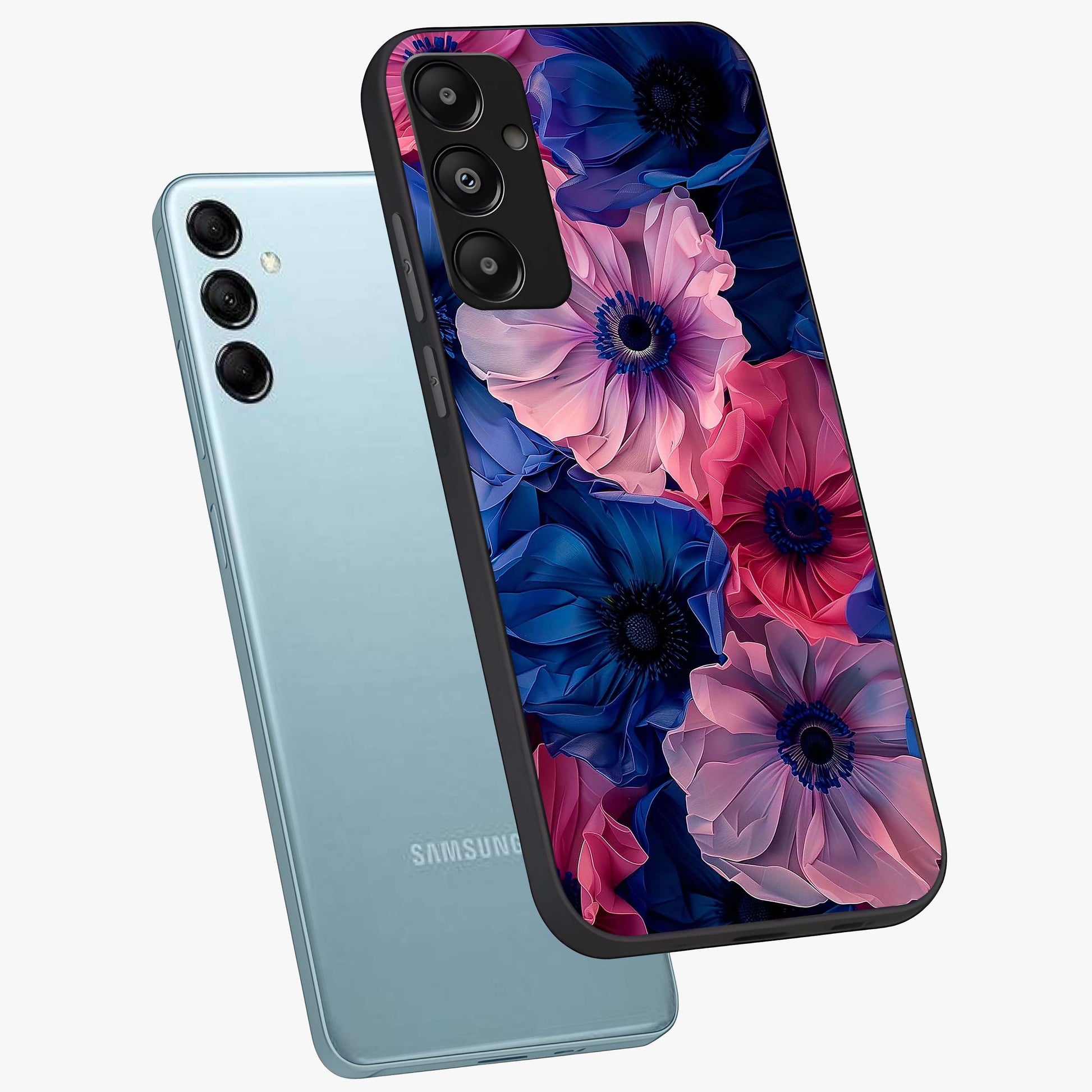 Flower Paper Art Pattern Glass Case displayed in angled mockup highlighting layered paper flower design with artistic aesthetic.