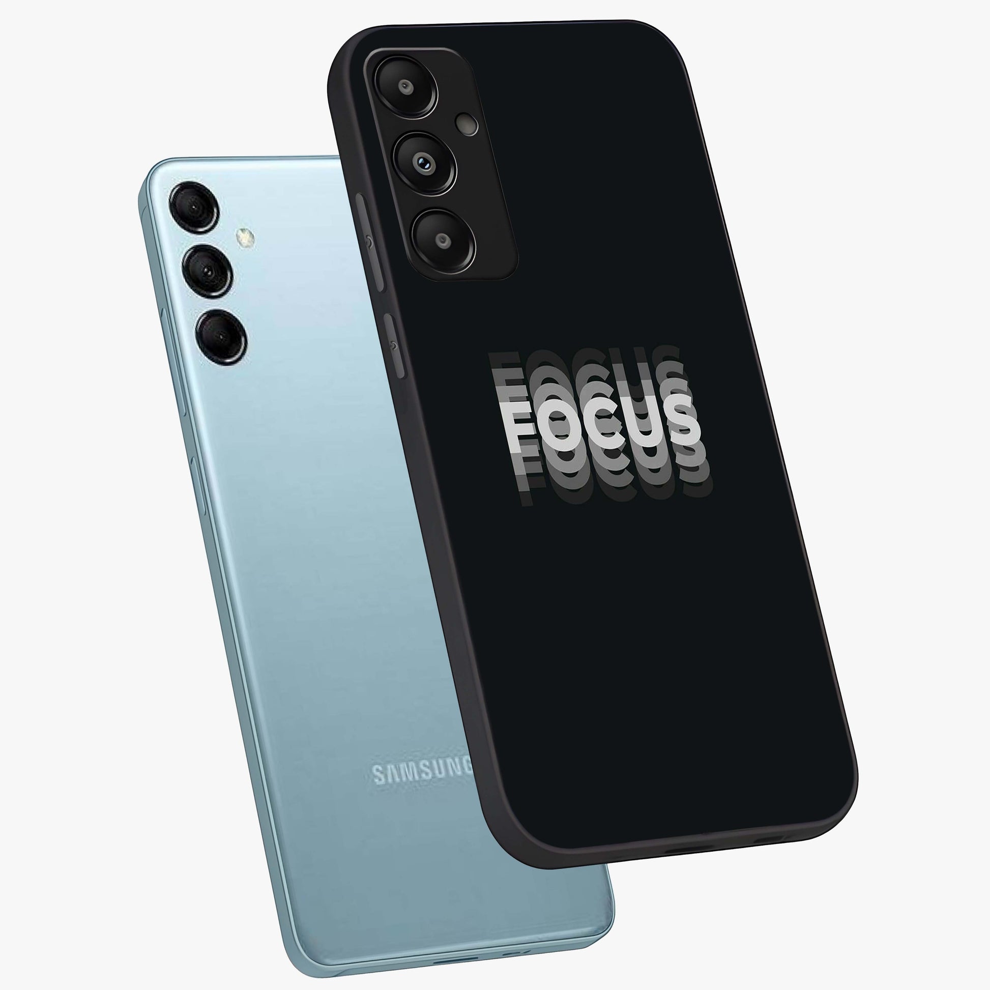 Focus Mode On Glass Case displayed in angled mockup highlighting clean minimal text artwork with modern aesthetic style.
