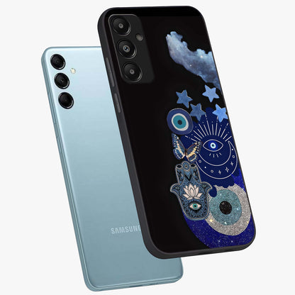 Galactic Charm Cluster Glass Case displayed in angled mockup highlighting luminous galaxy inspired design with dreamy aesthetic.