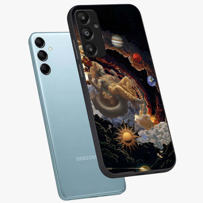 Galactic Divine God Glass Case displayed in angled mockup highlighting powerful celestial deity illustration with galactic aesthetic.