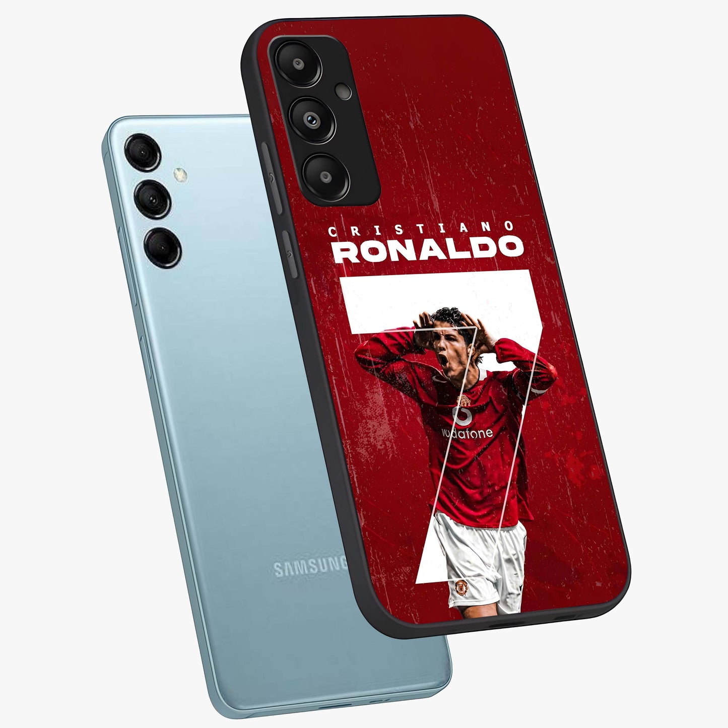 Goal Celebration Legacy Glass Case displayed in angled mockup highlighting energetic sports celebration design with bold athletic theme.