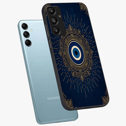 Golden Celestial Charm Glass Case displayed in angled mockup highlighting sparkling cosmic charm design with celestial aesthetic.