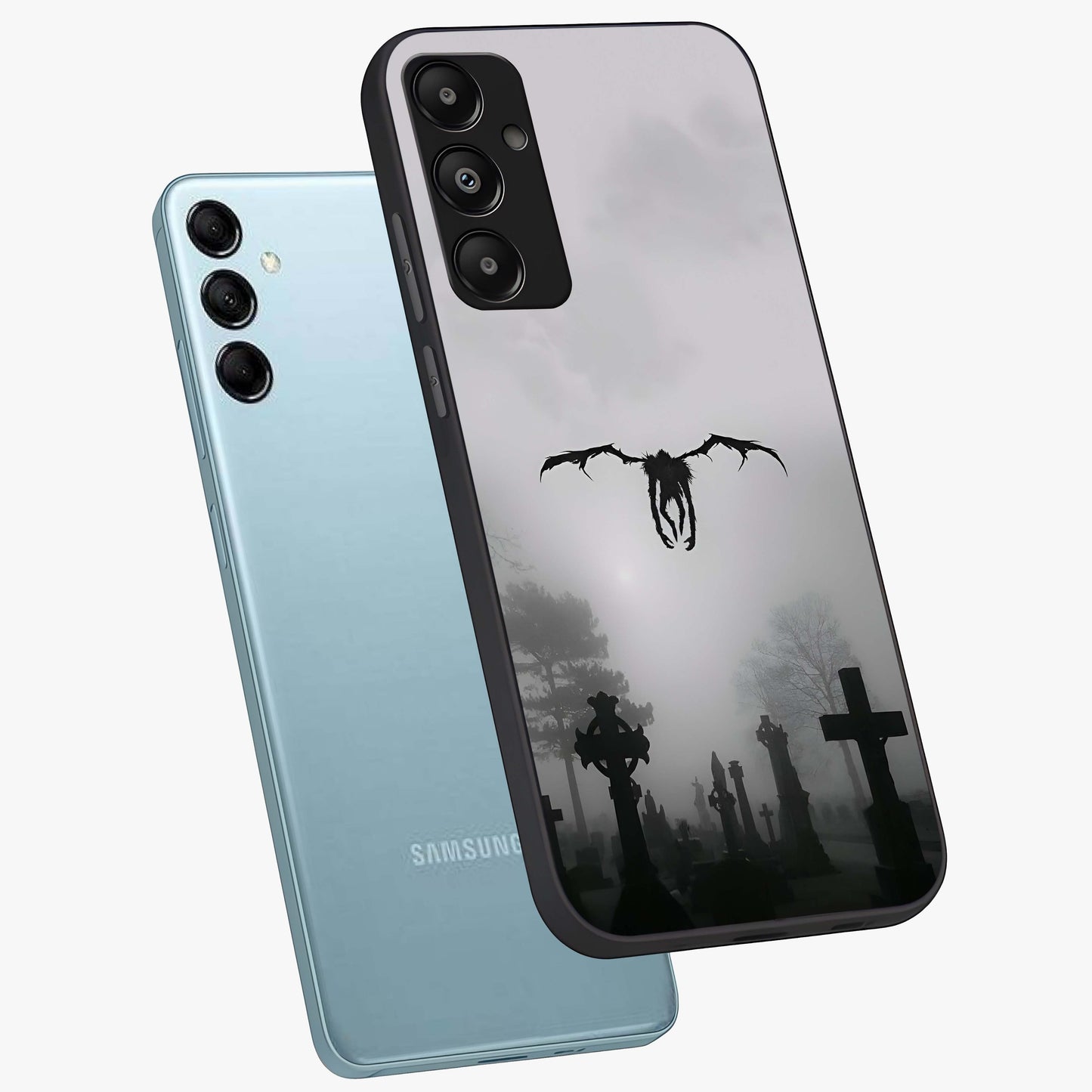 Graveyard Shadow Descent Glass Case displayed in angled mockup highlighting eerie shadow illustration with gothic aesthetic.