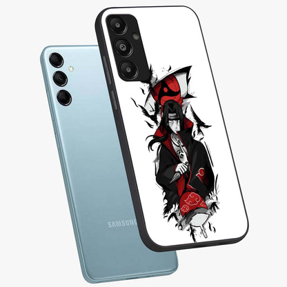 Itachi Limited Edition Naruto Anime Glass Case displayed in angled mockup highlighting dramatic anime illustration with bold action aesthetic.