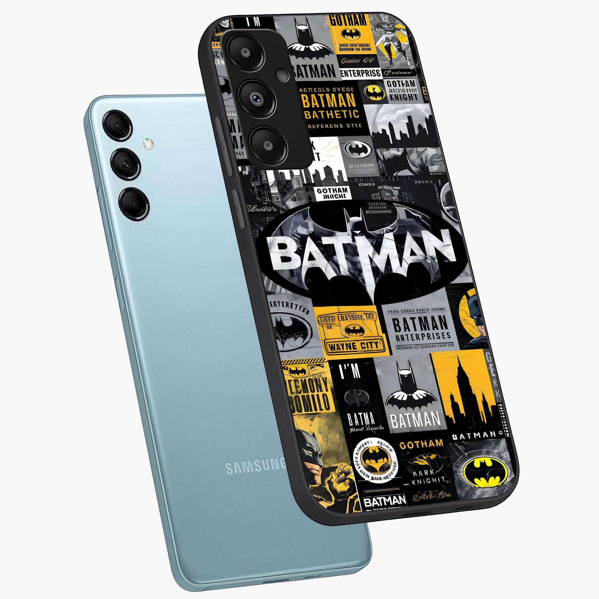 Knight Gotham Rise Glass Case displayed in angled mockup highlighting powerful knight silhouette design with dramatic aesthetic.