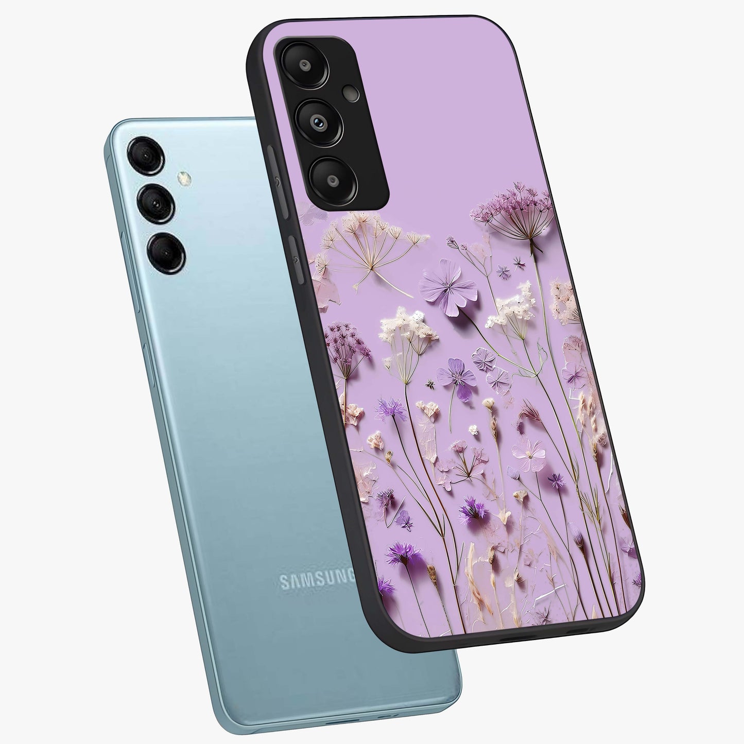 Lavender Blossom Dream Glass Case displayed in angled mockup highlighting dreamy lavender flower design with calming aesthetic style.