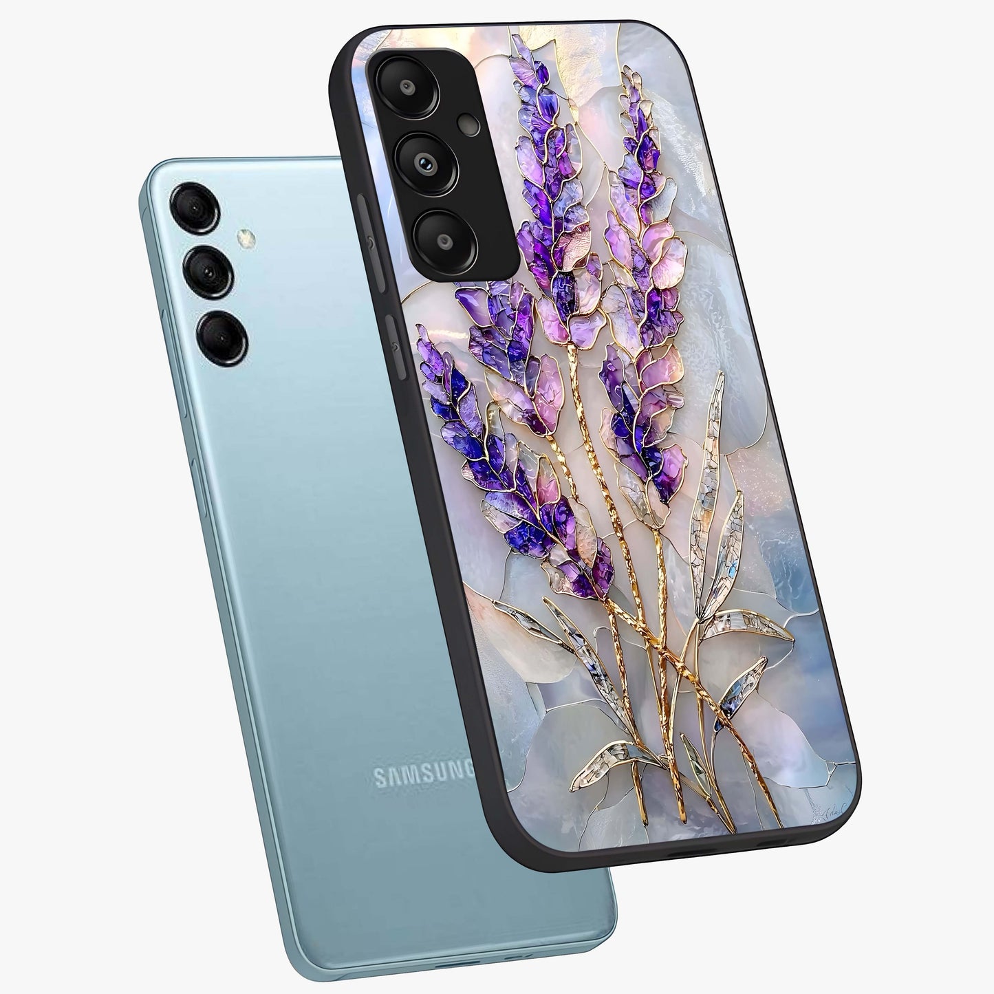 Lavender Dream Glow Glass Case displayed in angled mockup highlighting dreamy purple glow design with soft artistic style.