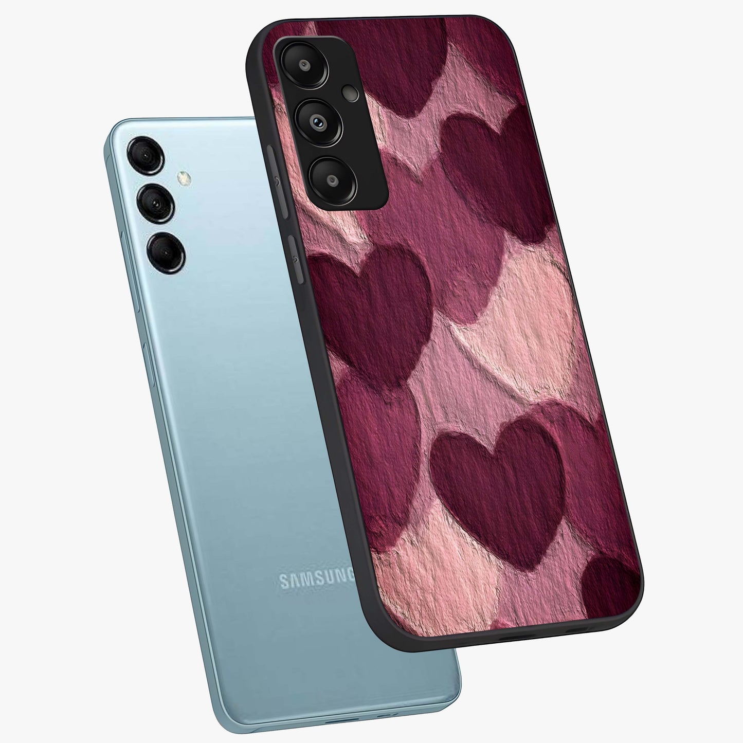 Layered Paper Hearts Glass Case displayed in angled mockup highlighting creative paper craft heart design with romantic aesthetic.