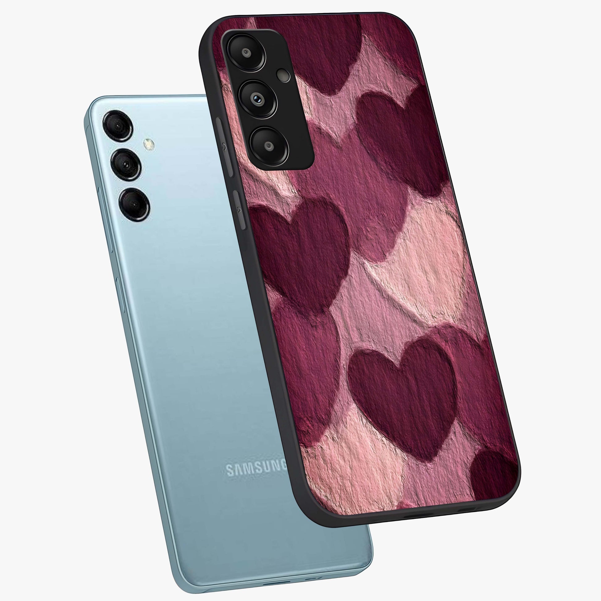 Layered Paper Hearts Glass Case displayed in angled mockup highlighting creative paper craft heart design with romantic aesthetic.