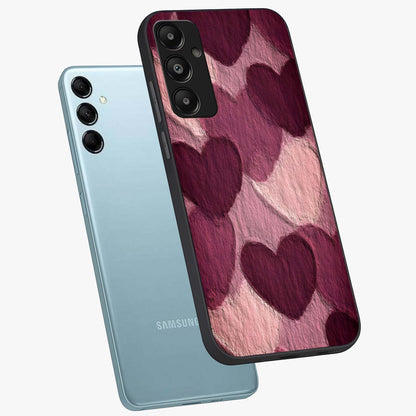 Layered Paper Hearts Glass Case displayed in angled mockup highlighting creative paper craft heart design with romantic aesthetic.