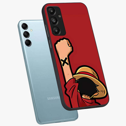 Luffy X Spirit Glass Case displayed in angled mockup highlighting powerful anime design with energetic action aesthetic.