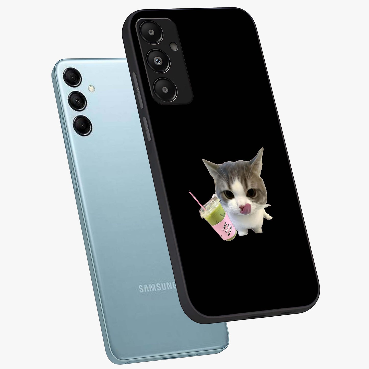 Matcha Cat Style Glass Case displayed in angled mockup highlighting playful feline design with pastel matcha aesthetic.