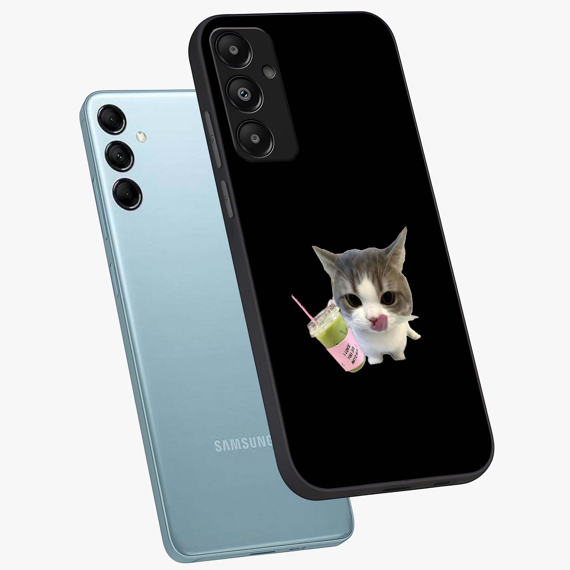 Matcha Cat Style Glass Case displayed in angled mockup highlighting playful feline design with pastel matcha aesthetic.