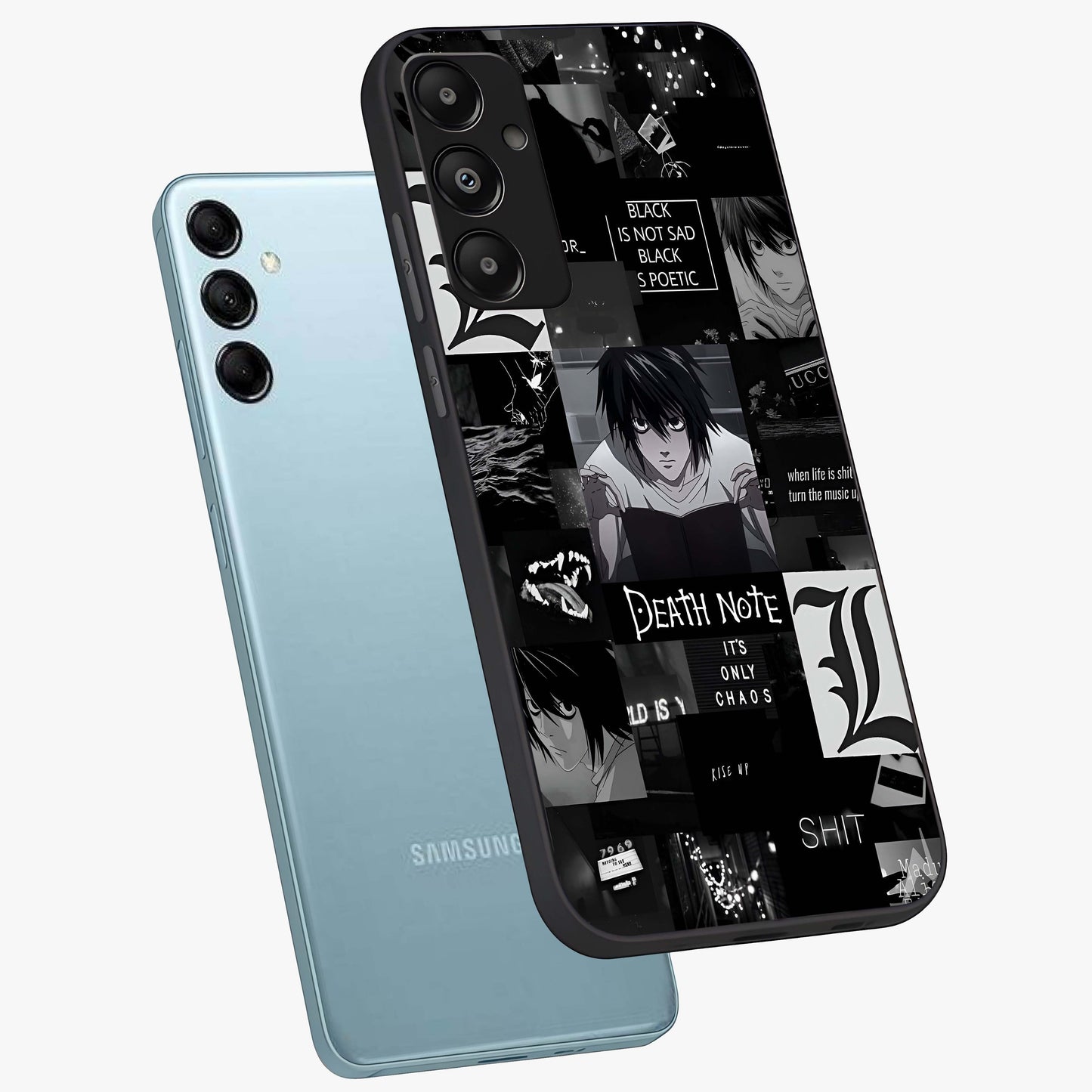 Midnight Chaos Mind Glass Case displayed in angled mockup highlighting chaotic artistic design with dramatic midnight aesthetic.