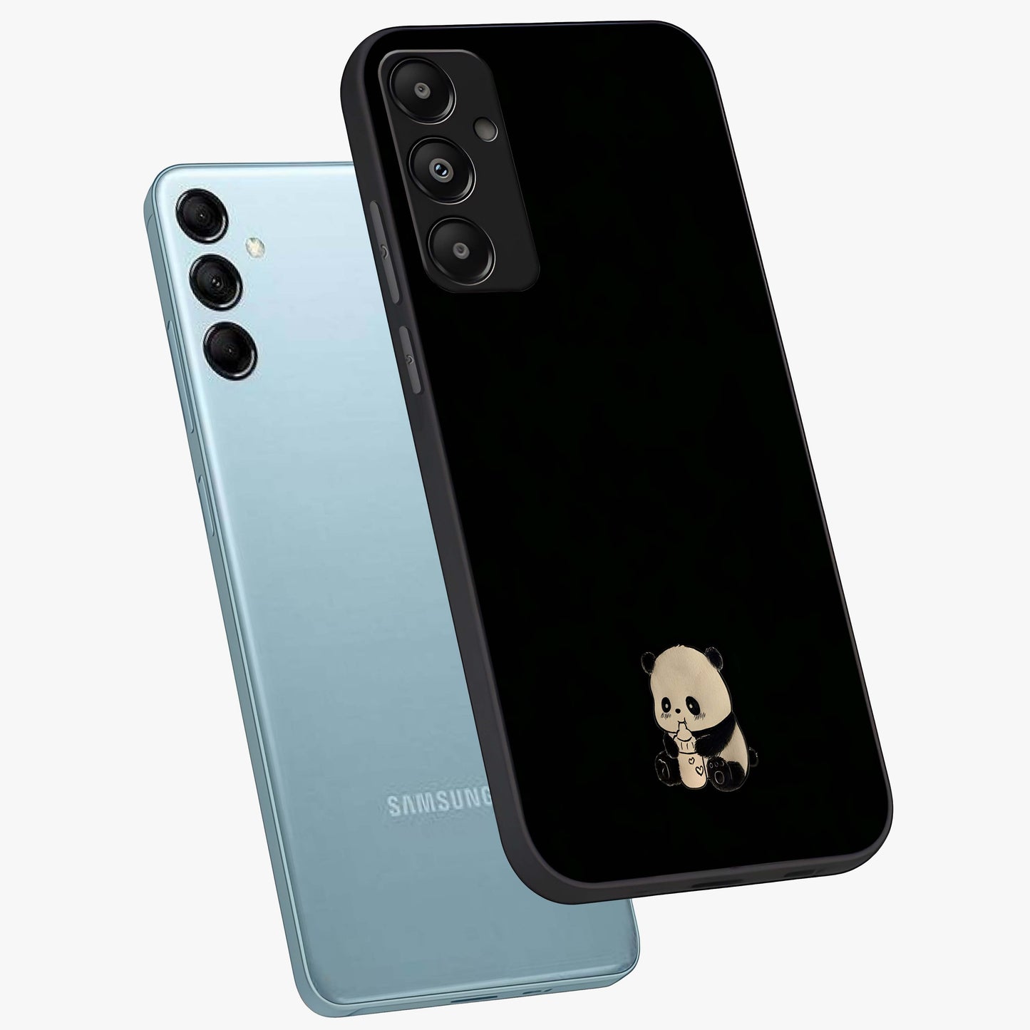 Midnight Panda Love Glass Case displayed in angled mockup highlighting adorable panda illustration with midnight aesthetic.