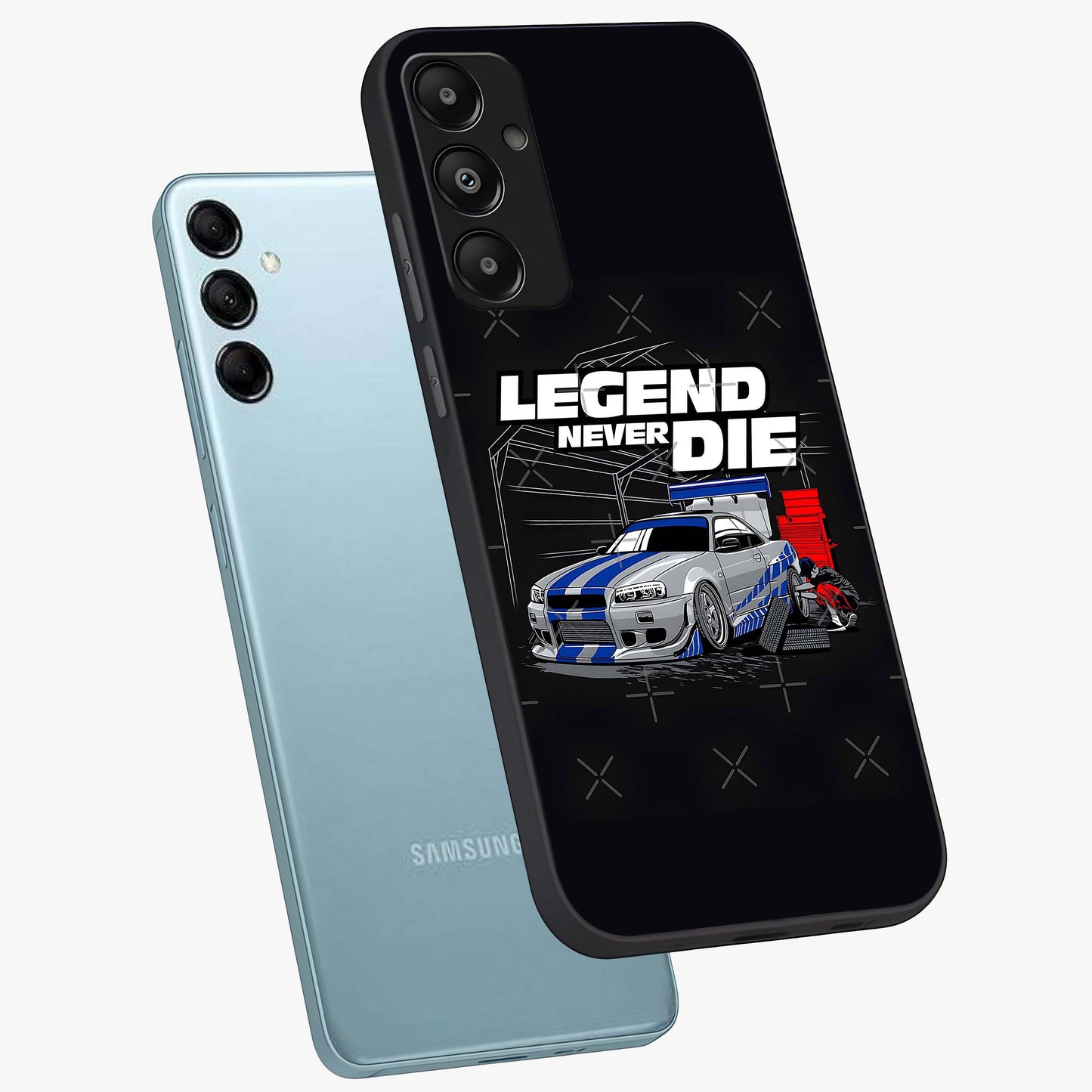 Midnight Racing Legacy Glass Case displayed in angled mockup highlighting dynamic automotive design with bold midnight aesthetic.