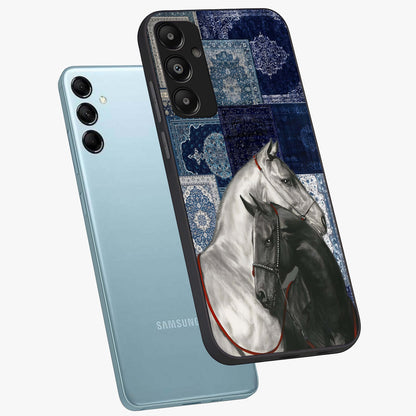 Midnight Stallion Blues Glass Case displayed in angled mockup highlighting powerful stallion illustration with deep midnight tones.