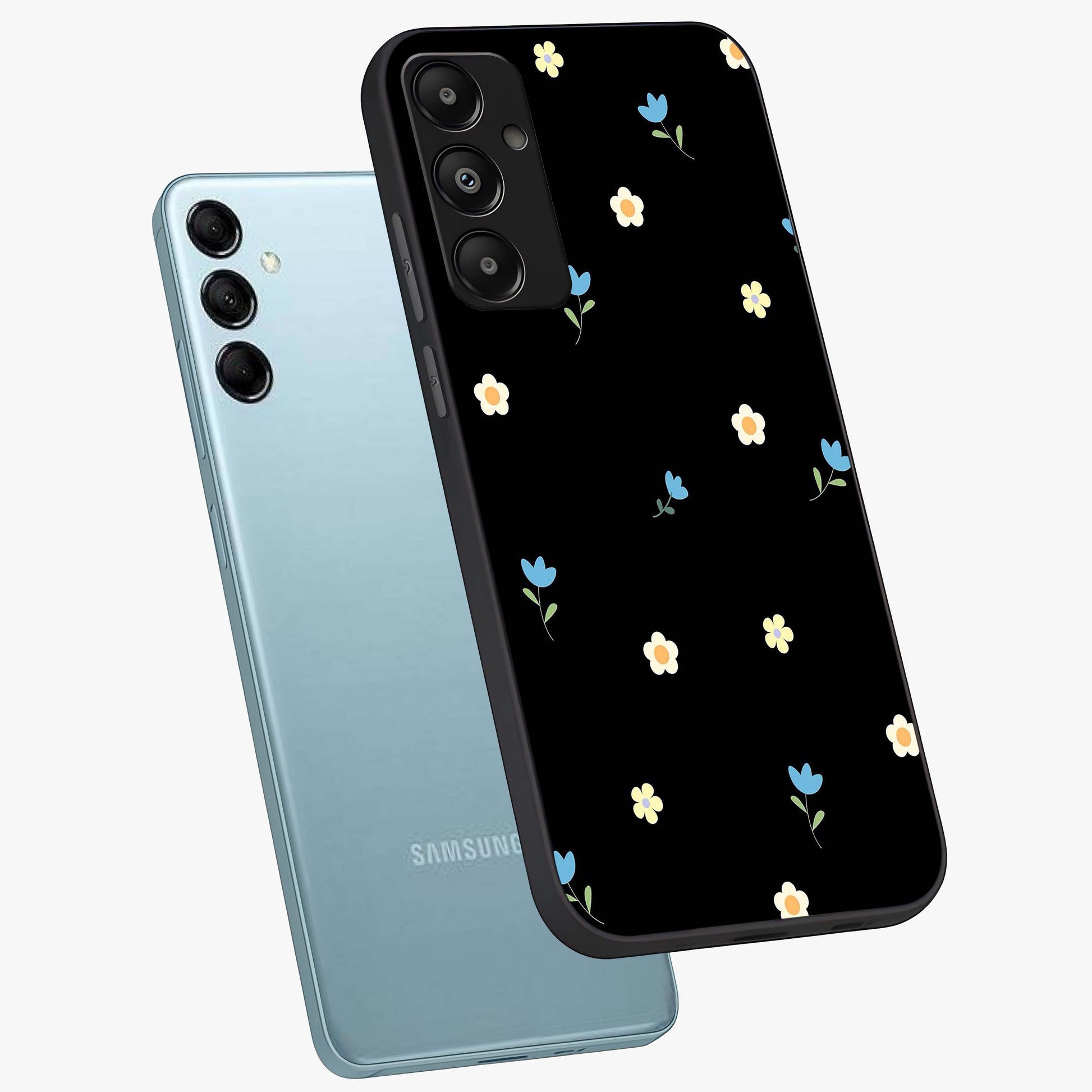 Minimal Petal Whispers Glass Case displayed in angled mockup highlighting delicate petal design with clean minimal aesthetic.