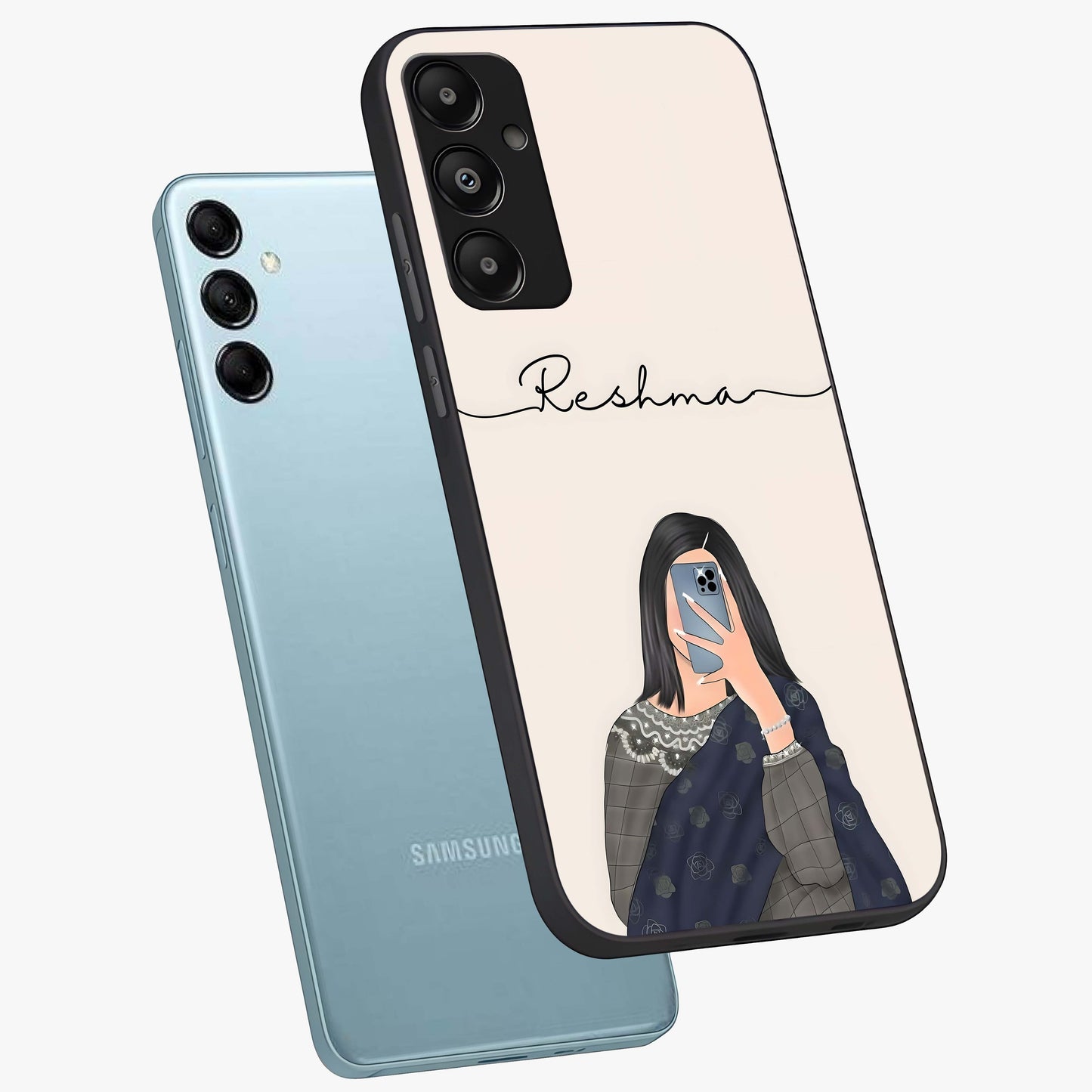 Mirror Mood Muse With Custom Name Glass Case displayed in angled mockup highlighting aesthetic mirror inspired design with custom name feature.