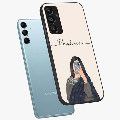 Mirror Mood Muse With Custom Name Glass Case displayed in angled mockup highlighting aesthetic mirror inspired design with custom name feature.