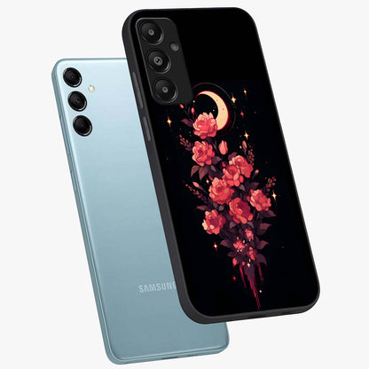 Moonlit Floral Elegance Glass Case displayed in angled mockup highlighting graceful flower design with soft moonlight aesthetic.