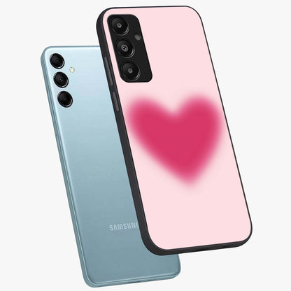 Pink Aura Heart Glass Case displayed in angled mockup highlighting vibrant pink heart design with dreamy aura aesthetic.