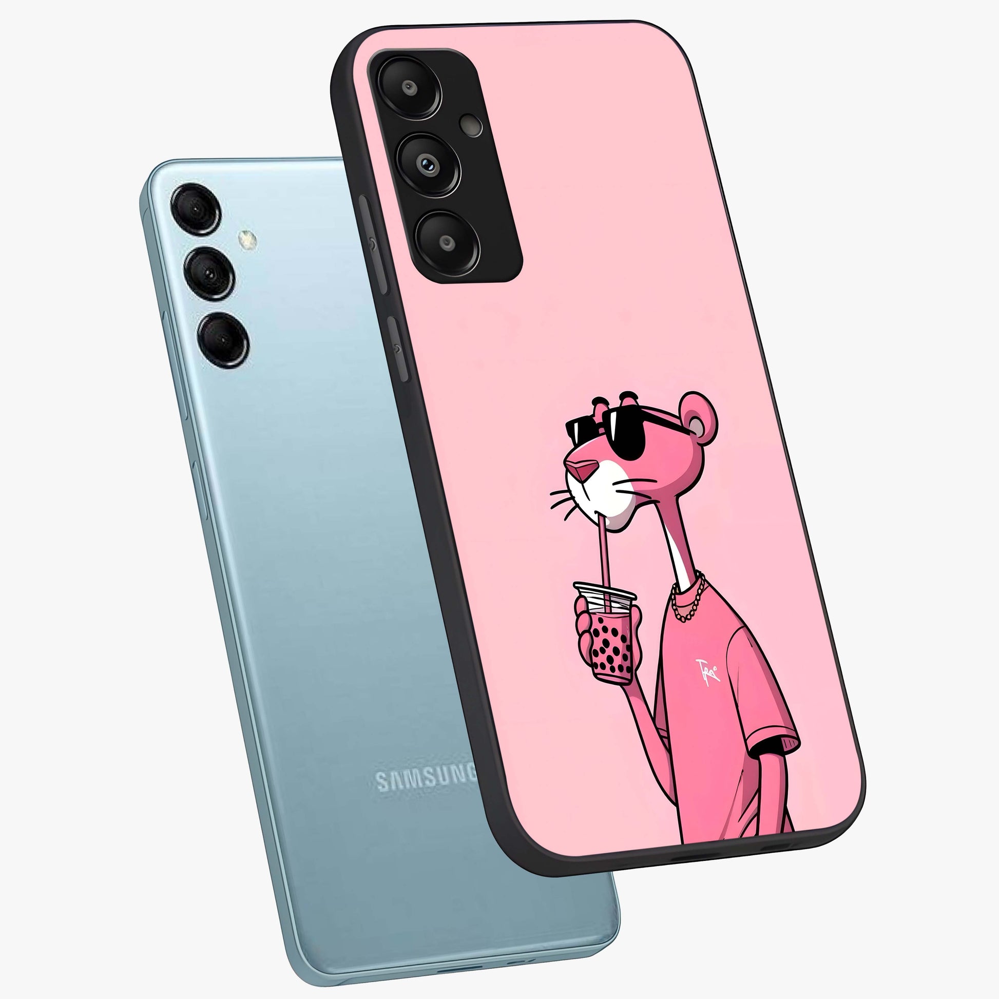 Pink Panther Glass Case displayed in angled mockup highlighting playful cartoon character design with vibrant pink aesthetic.