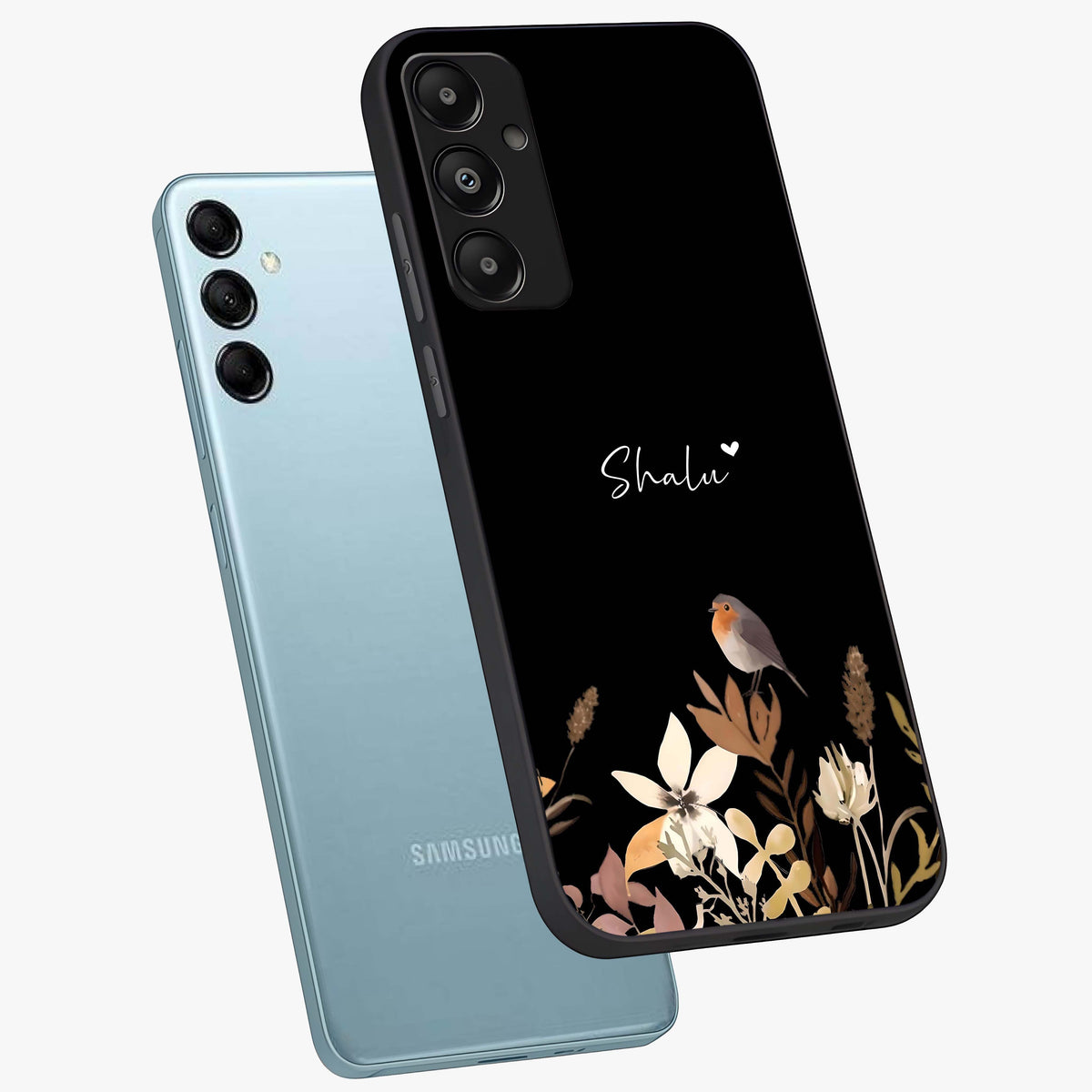 Quiet Garden Tune Custom Name Glass Case displayed in angled mockup highlighting delicate floral garden design with custom name feature.