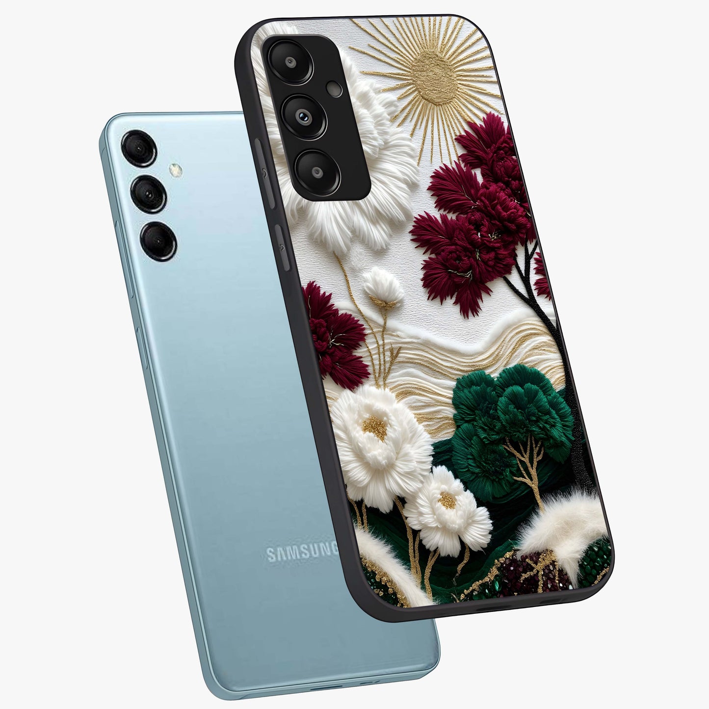 Radiant Bloom Elegance Glass Case displayed in angled mockup highlighting graceful floral design with radiant aesthetic style.