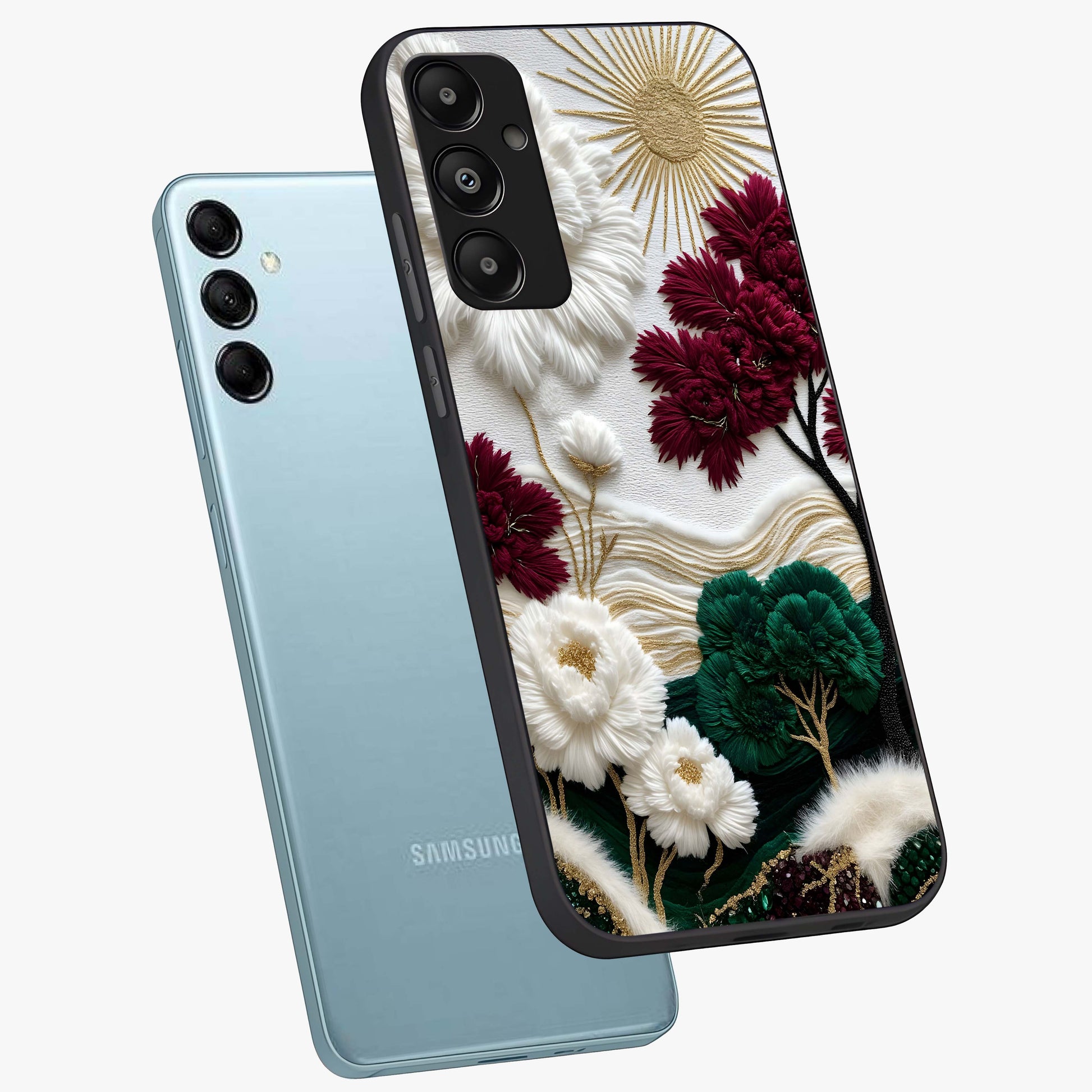 Radiant Bloom Elegance Glass Case displayed in angled mockup highlighting graceful floral design with radiant aesthetic style.