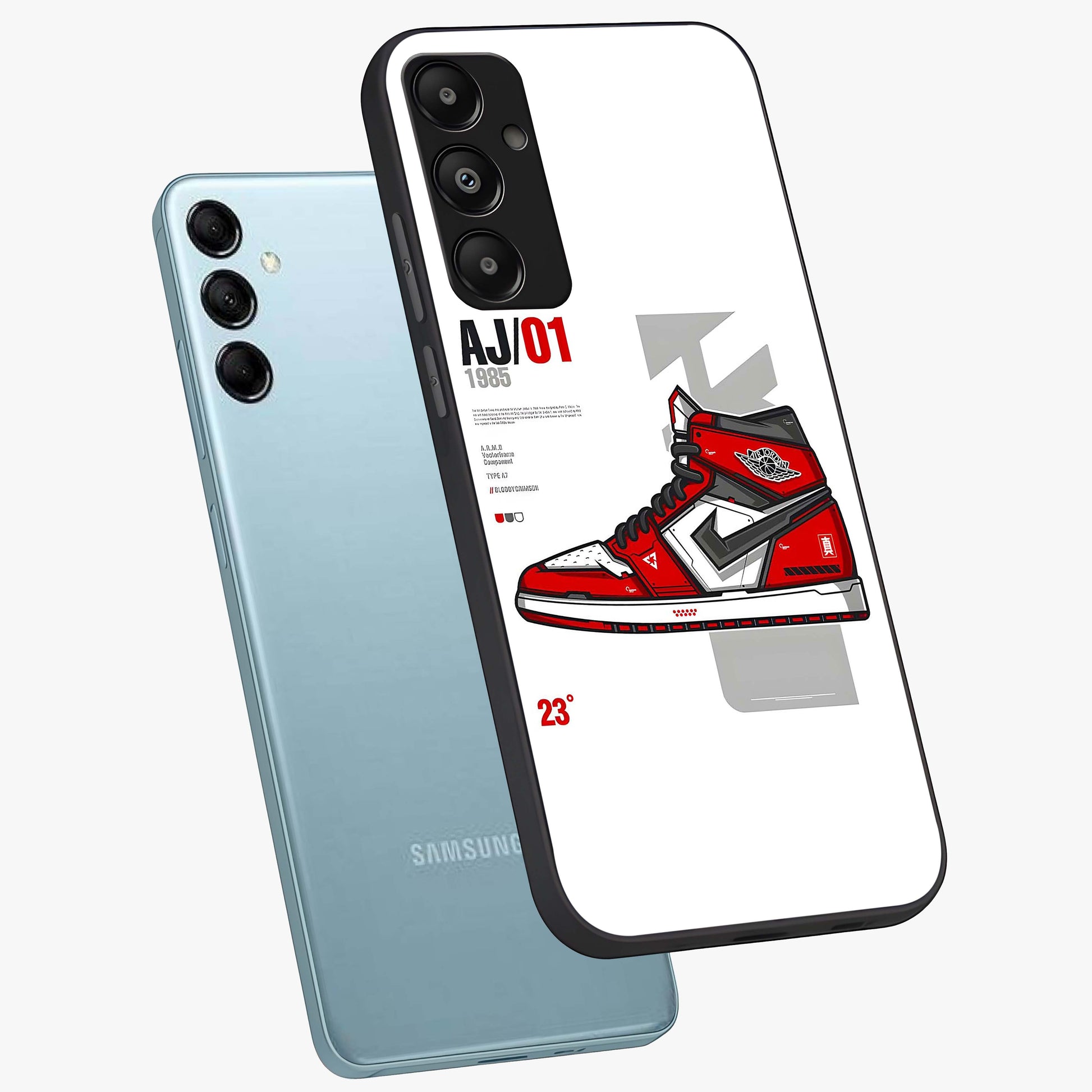 Retro Sneaker Blueprint Glass Case displayed in angled mockup highlighting detailed shoe design with sporty retro aesthetic.